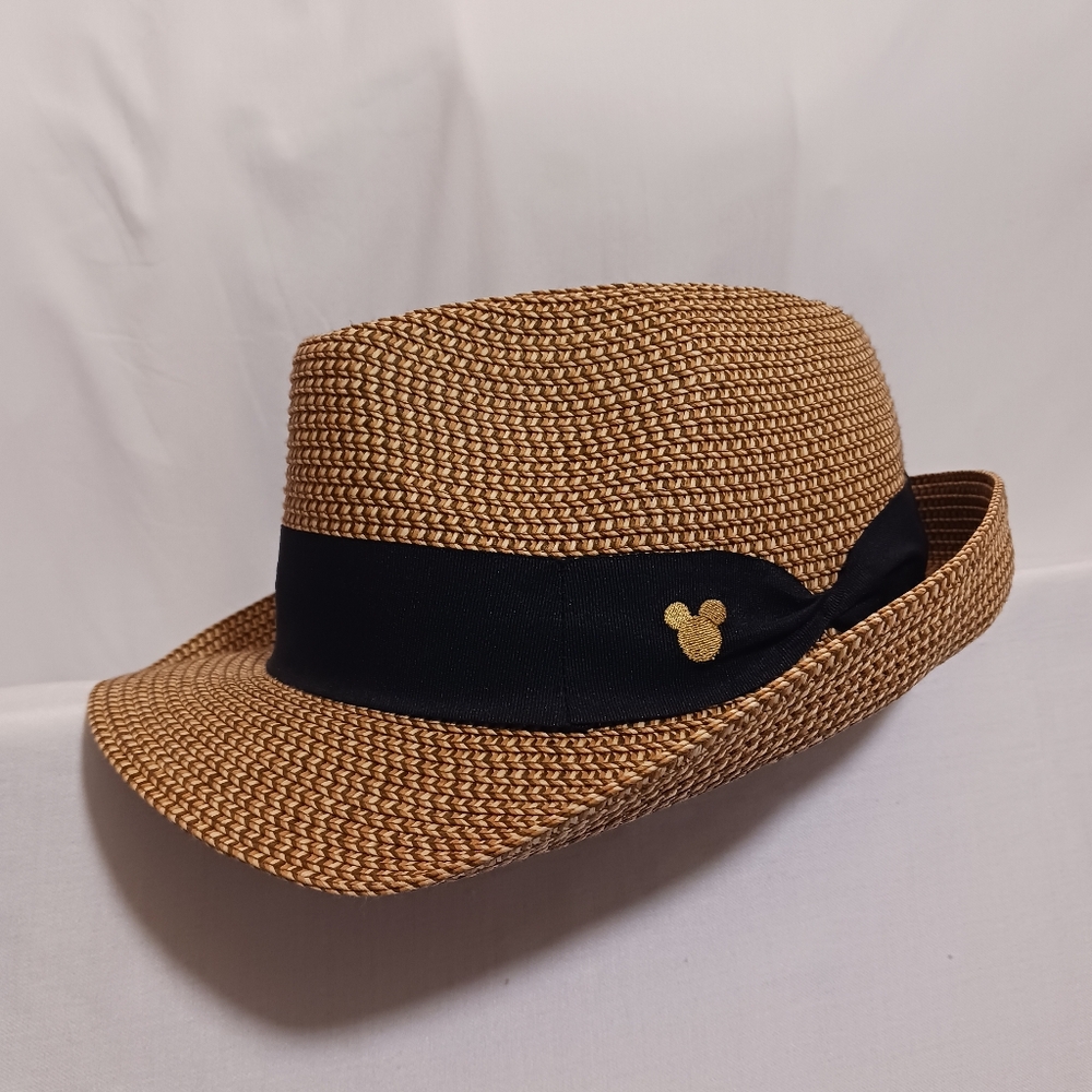 Disney Tan Fedora with Black Band and Gold Mickey Icon